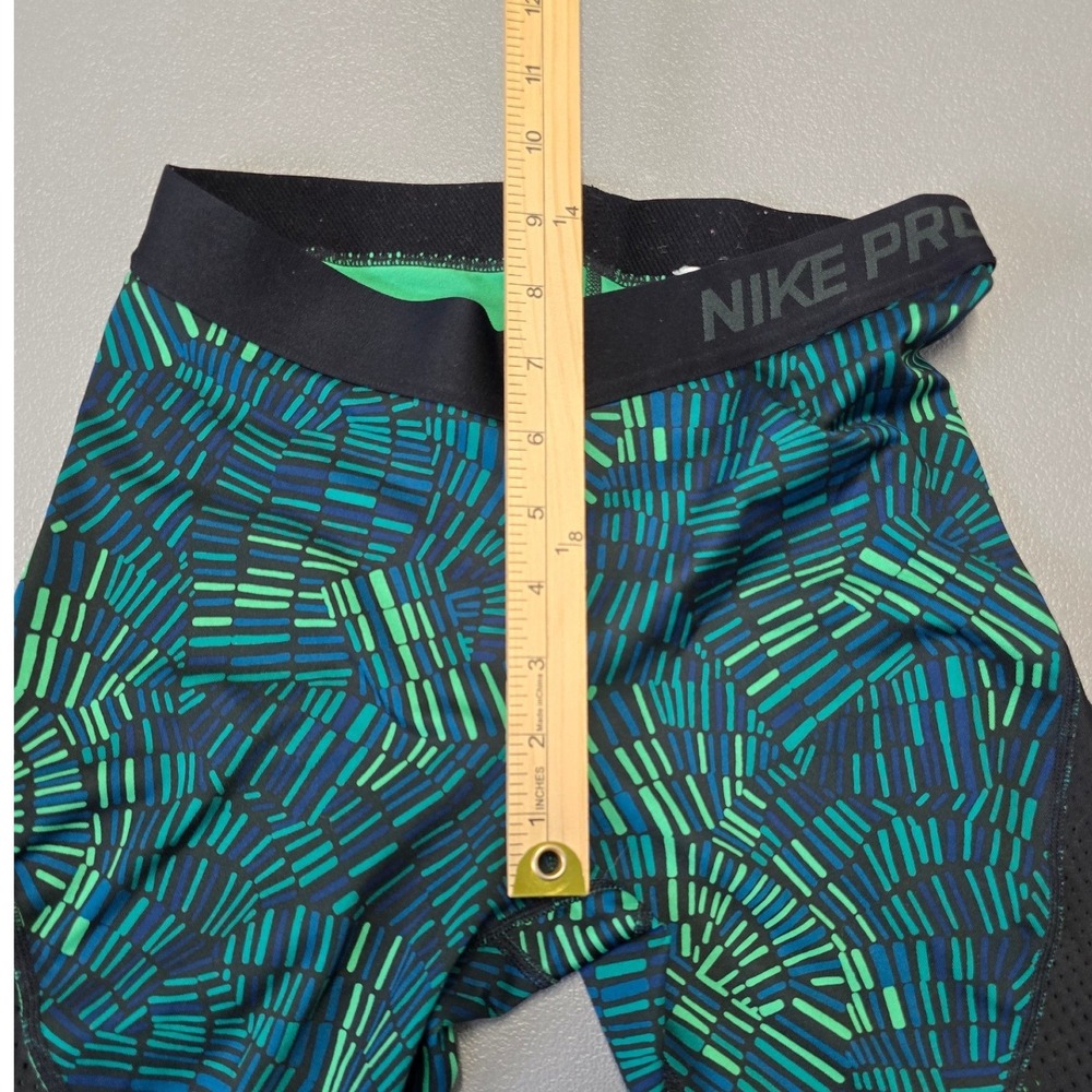 Nike Pro Womens M Cropped Leggings Green Blue Pattern Mesh Compression - Picture 4 of 9